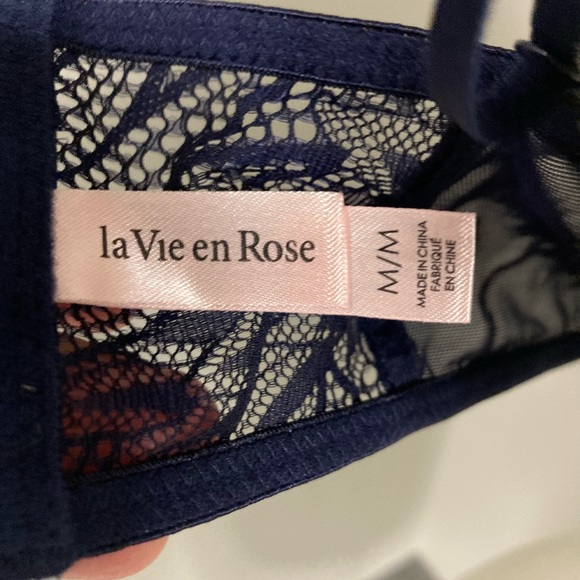 NWOT - La Vie En Rose - Marine Blue Lacy Sleep Top/ Bralette - Medium - Picture 3 of 5
